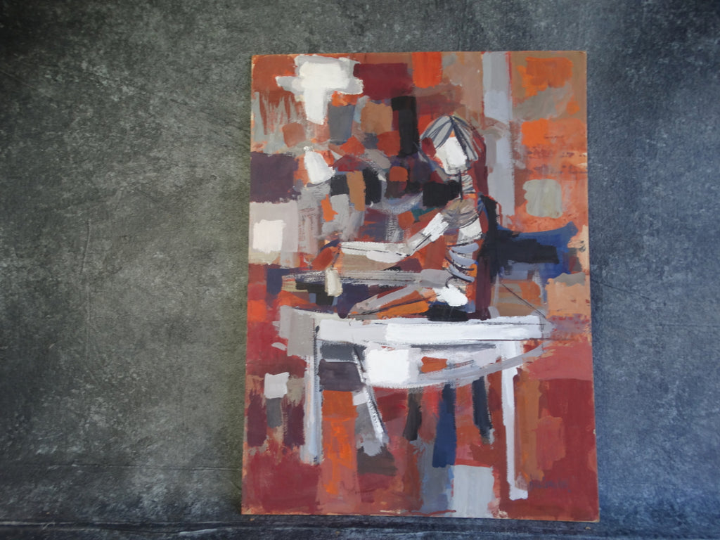 Jae Carmichael Abstract/Seated Figure Oil on Board c 1963 P2606