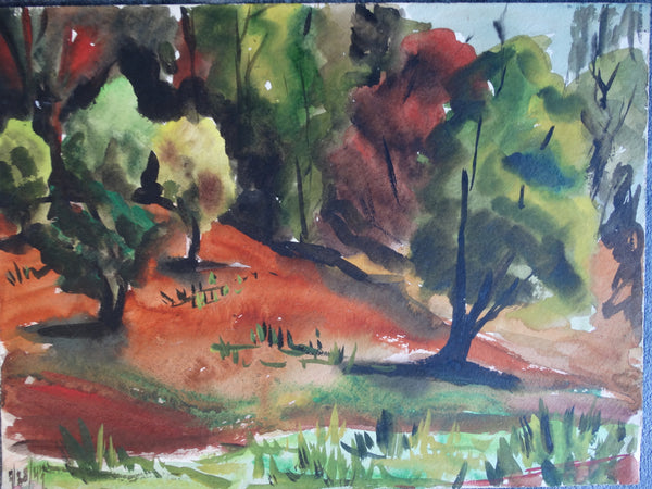 Jae Carmichael - Hillside and Trees - Watercolor c 1947 P2609
