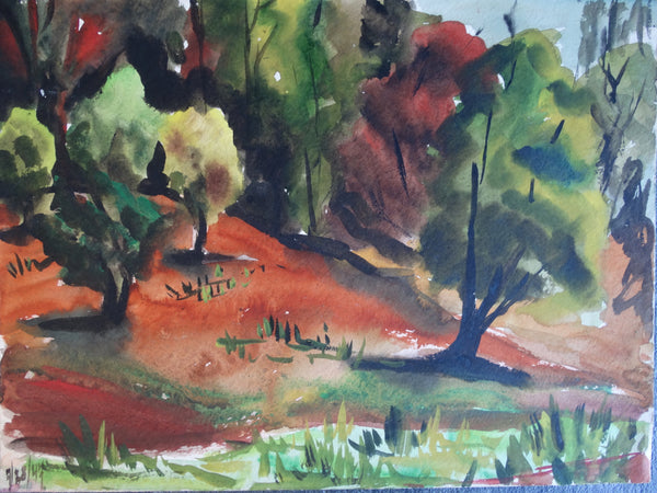 Jae Carmichael - Hillside and Trees - Watercolor c 1947 P2609