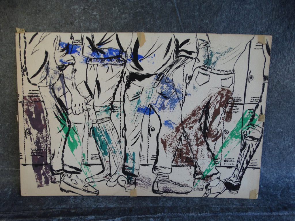 George Lloyd possible attribution 1950s High School Kids In The Hall India Ink and Watercolor P2625P2625