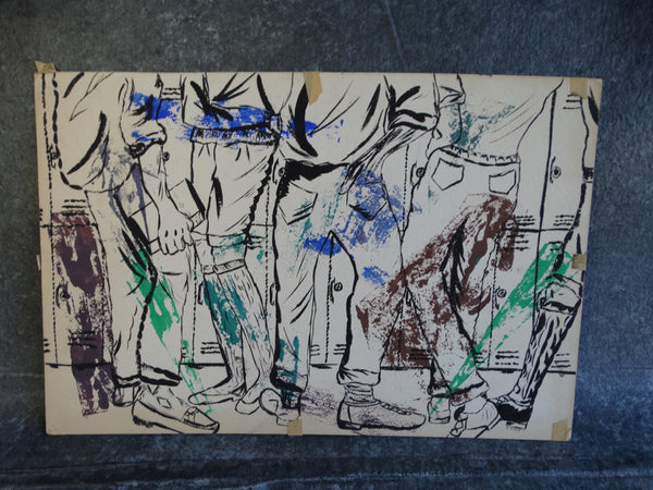 George Lloyd possible attribution 1950s High School Kids In The Hall India Ink and Watercolor P2625P2625