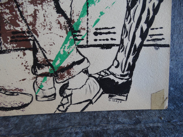 George Lloyd possible attribution 1950s High School Kids In The Hall India Ink and Watercolor P2625P2625