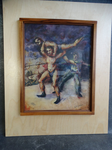 Stevan Kissel - Wrestling Match -Watercolor and Ink - 1960s P2632