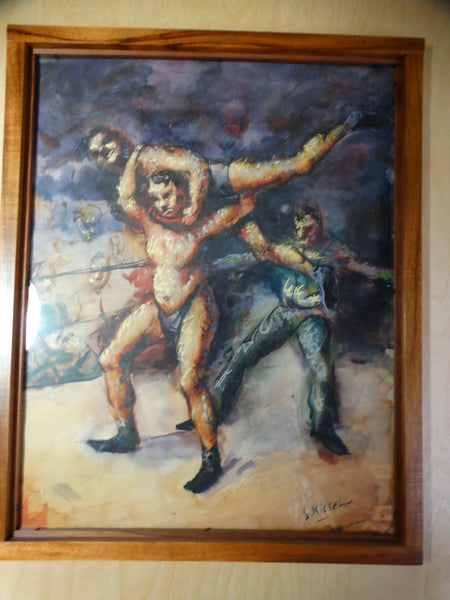 Stevan Kissel - Wrestling Match -Watercolor and Ink - 1960s P2632
