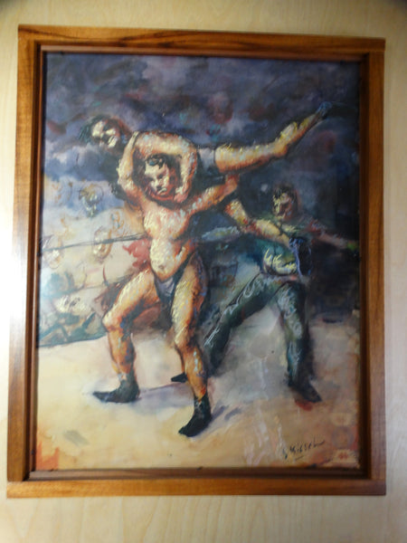 Stevan Kissel - Wrestling Match -Watercolor and Ink - 1960s P2632