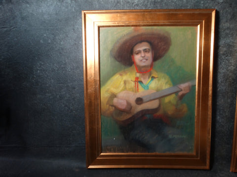 Eleanor Merriam Lukits - The Guitar Player - circa 1940s - Oil Pastel on Board P2654
