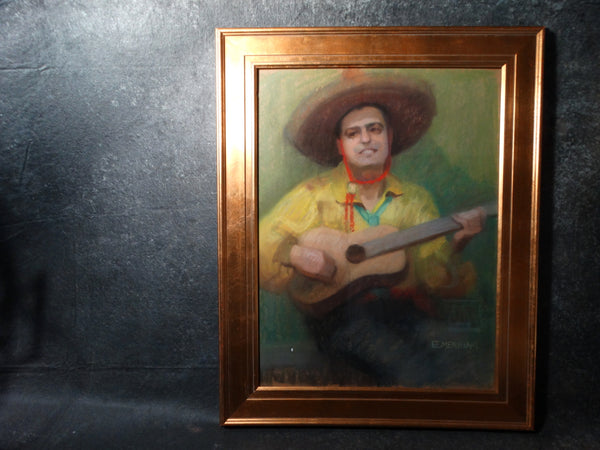 Eleanor Merriam Lukits - The Guitar Player - circa 1940s - Oil Pastel on Board P2654