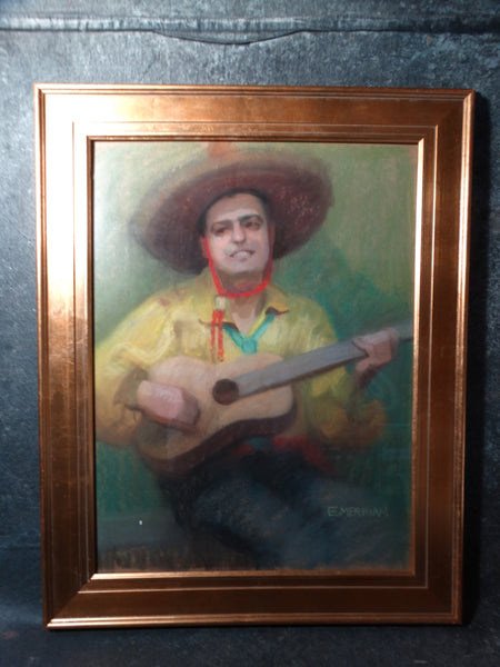 Eleanor Merriam Lukits - The Guitar Player - circa 1940s - Oil Pastel on Board P2654