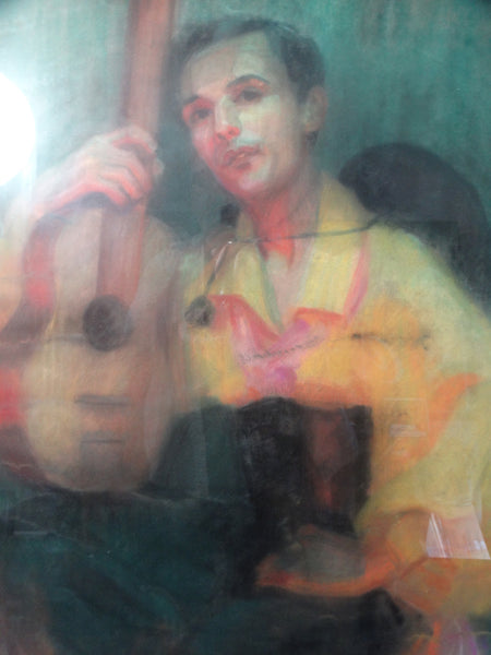 Eleanor Merriam Lukits - Oil Pastel on Board - The Guitarist - circa 1940s P2655
