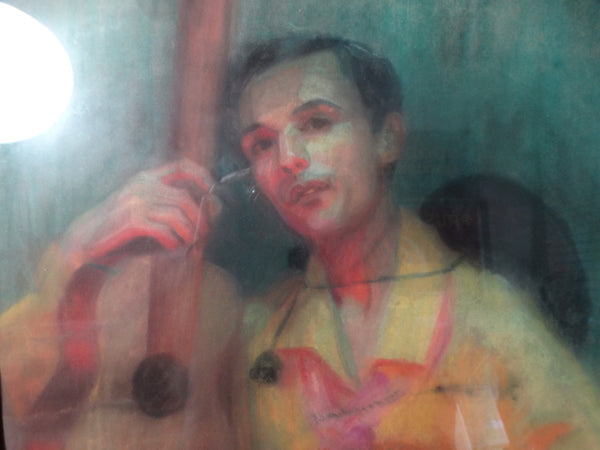 Eleanor Merriam Lukits - Oil Pastel on Board - The Guitarist - circa 1940s P2655