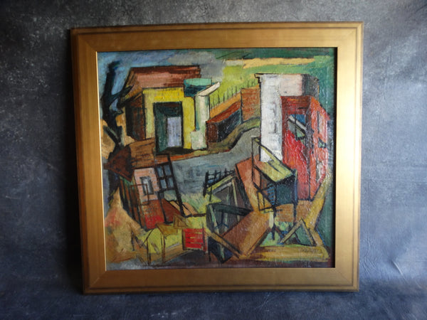 Leon Saulter  (1908 - 1986) Ultra Modernist Cityscape - Oil on Canvas P2692