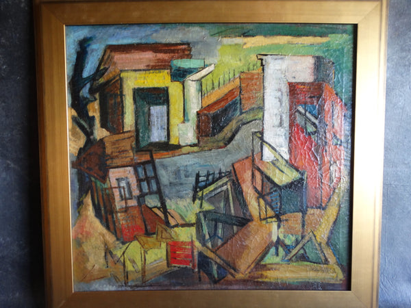Leon Saulter  (1908 - 1986) Ultra Modernist Cityscape - Oil on Canvas P2692
