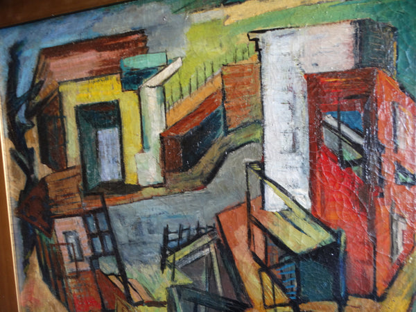 Leon Saulter  (1908 - 1986) Ultra Modernist Cityscape - Oil on Canvas P2692