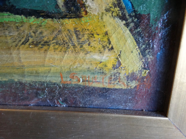 Leon Saulter  (1908 - 1986) Ultra Modernist Cityscape - Oil on Canvas P2692