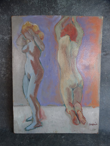 Anders Aldrin Figure Studies: 2 Nudes Oil on Board 1950s P2694