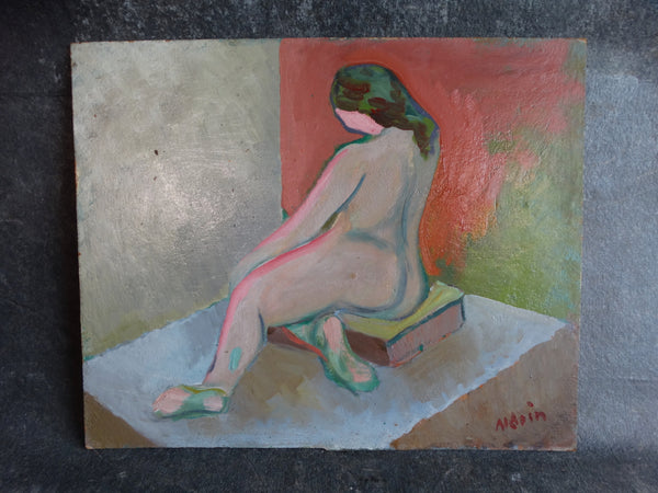 Anders Aldrin Seated Nude Oil on Board 1950s P2696