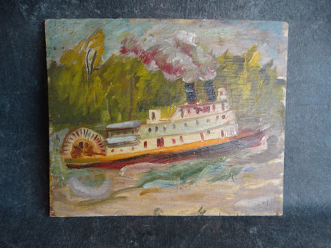 Anders Aldrin - Paddle Steamer circa 1930s Oil On Board P2698