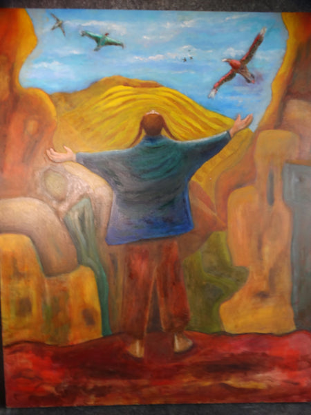 Meyer Greenberg Acrylic on Canvas - Spiritual Awakening c 1980s P2703
