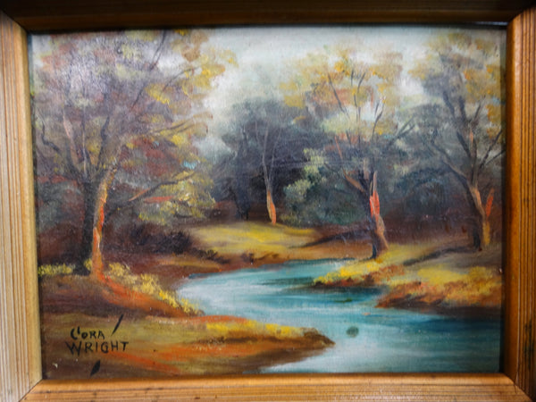 Cora Wright Trees by a Stream Oil on Board P2710