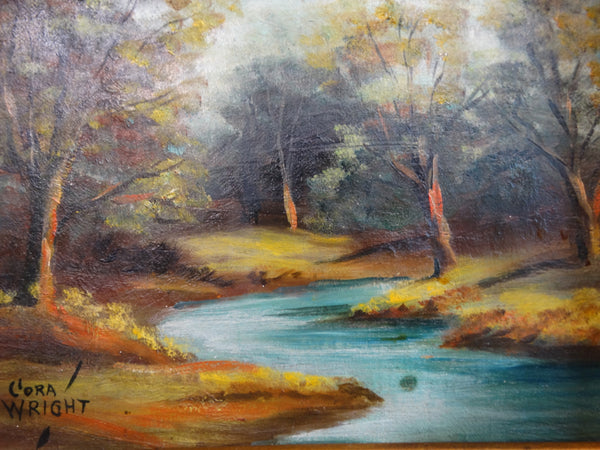 Cora Wright Trees by a Stream Oil on Board P2710