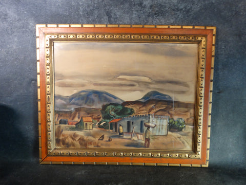 Watercolor of a Village in New Mexico  c 1930s P2718