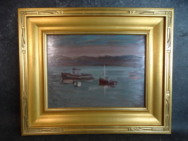 Anders Aldrin Three Boats at Dusk circa 1943 Oil On Board P2732