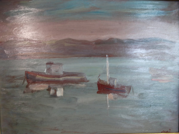 Anders Aldrin Three Boats at Dusk circa 1943 Oil On Board P2732