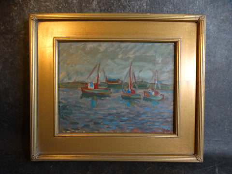 Anders Aldrin Boats in Morro Bay Oil on Board circa 1943 P2735