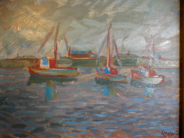 Anders Aldrin Boats in Morro Bay Oil on Board circa 1943 P2735