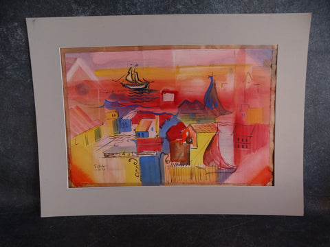 Edward Sotello 1973 Watercolor - Red Sensation Newport Beach P2738