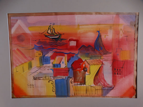 Edward Sotello 1973 Watercolor - Red Sensation Newport Beach P2738