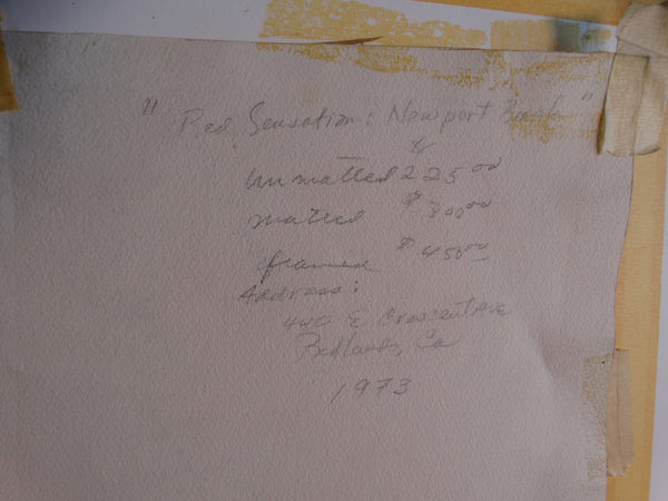 Edward Sotello 1973 Watercolor - Red Sensation Newport Beach P2738