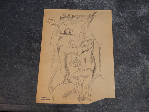 Alberto Beltrán Double-sided Drawing: Two Men Scaling A Cliff/Big Guy Dancing P2766