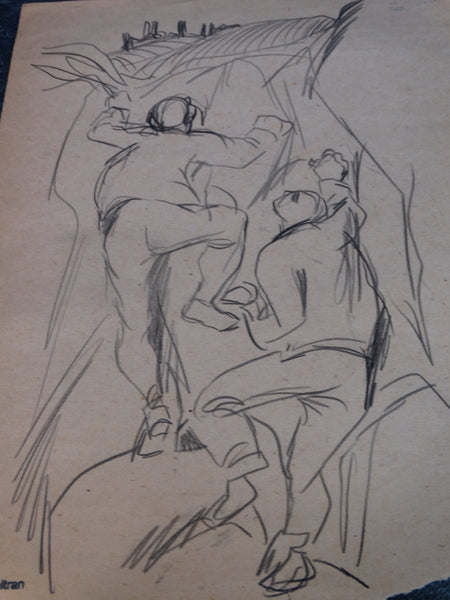Alberto Beltrán Double-sided Drawing: Two Men Scaling A Cliff/Big Guy Dancing P2766