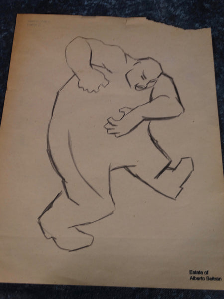 Alberto Beltrán Double-sided Drawing: Two Men Scaling A Cliff/Big Guy Dancing P2766