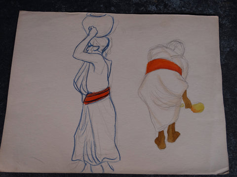 Alberto Beltrán - Two Market Women - Pencil and Watercolor Study P2776