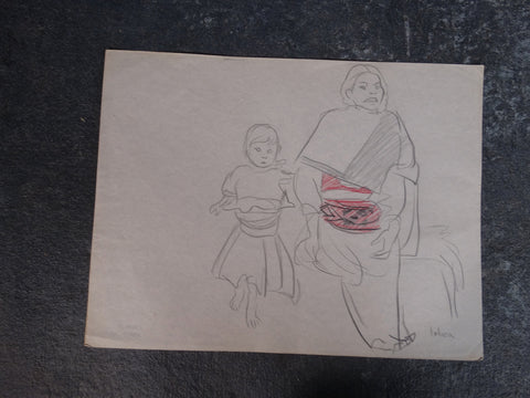Alberto Beltrán - Sketch - Indigenous Woman and Child - P2781