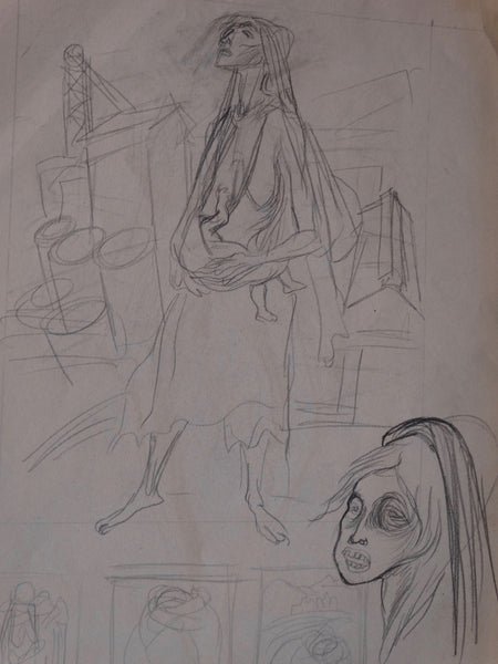 Alberto Beltrán - Two-sided - Color Pencil Studies - Industrially Blighted Mother and Child - P2782