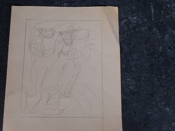 Alberto Beltrán - Sketch for a Caricature of Two Matadors Lounging Against the Bullring Barricade -P2788