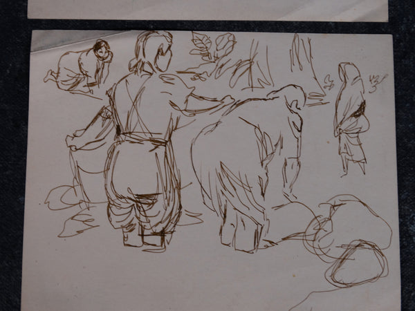 Alberto Beltrán - Two pages: Studies of Washerwomen at Work - Pen & Ink P2793