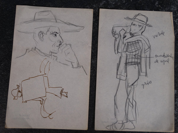 Alberto Beltrán - Pair of Drawings of a Man Drinking - P2794