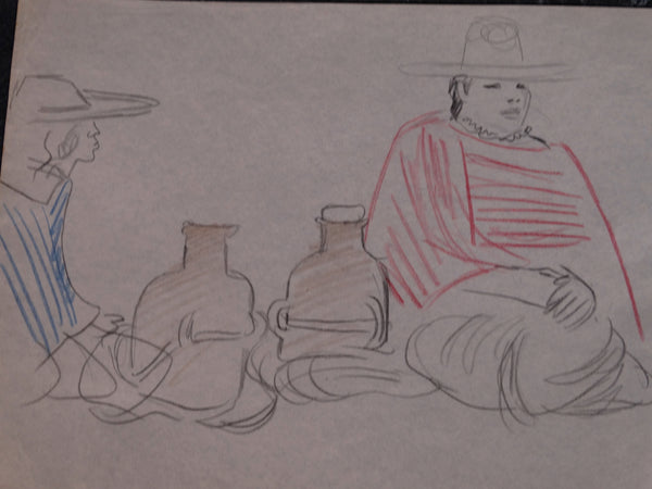 Alberto Beltrán - Drawing of Two Sellers at the Market Place with Pots - P2795