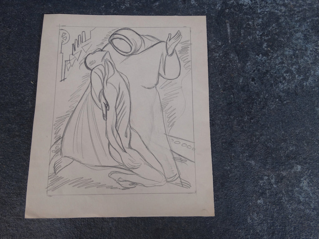 Alberto Beltrán - Cowled Figure Holding Up Another P2797
