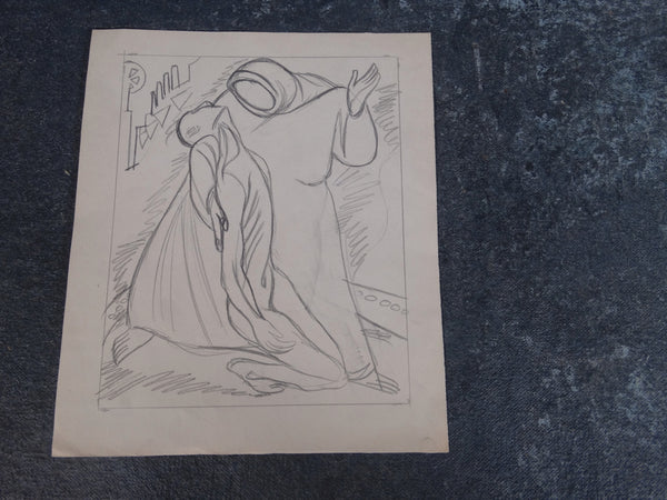 Alberto Beltrán - Cowled Figure Holding Up Another P2797