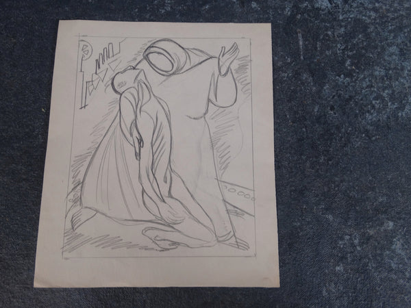 Alberto Beltrán - Cowled Figure Holding Up Another P2797