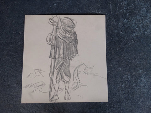 Alberto Beltrán - Man with a Staff - Traveler On Foot - Sheep Herder -DrawingP2798