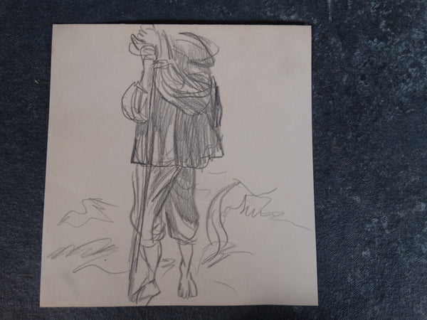 Alberto Beltrán - Man with a Staff - Traveler On Foot - Sheep Herder -DrawingP2798