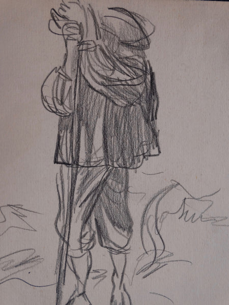 Alberto Beltrán - Man with a Staff - Traveler On Foot - Sheep Herder -DrawingP2798