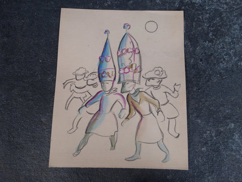 Alberto Beltrán - Dancers at the Vera Cruz Carnaval - Colored Pencil Drawing -P2799