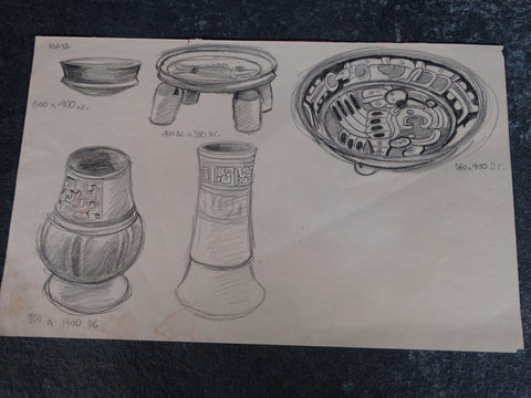 Alberto Beltrán - Drawing of  Ancient Mayan Pottery P2811